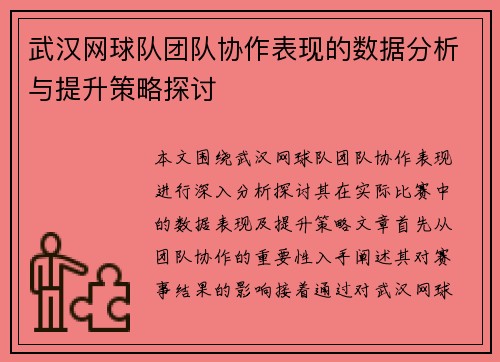 武汉网球队团队协作表现的数据分析与提升策略探讨